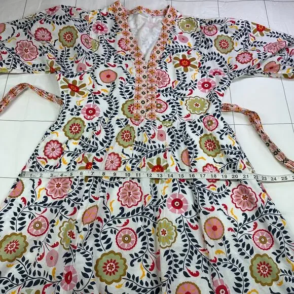 Boden Dress Womens 10 Regular Notch Neck Cotton Opulent Garden Ivory Fit Flare - Picture 13 of 14